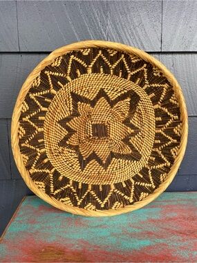 Vintage Handwoven Shallow Basket - can be decorative wall basket